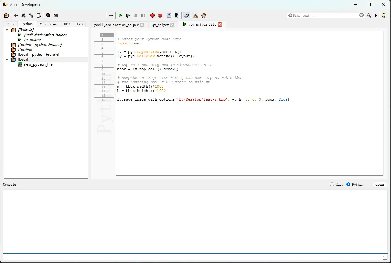 The script interface of KLayout